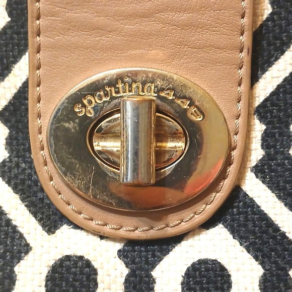 Spartina 449 Black and White Leather and Linen Shoulder Bag Tote - Picture 5 of 15